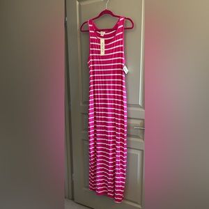 NWT YELETE Pink and White Striped Maxi Dress - L